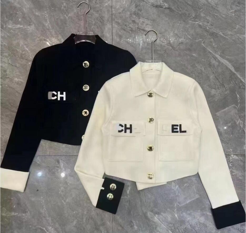

2023ss New Designer Women's Jackets Top Quality lapel Polo Fashion Chest Pocket slim fit black Embroidery Printed Metal Buckle Knitted Long-sleeved Cardigan Jackets