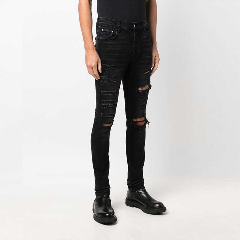 

Designer Clothing Luxury Casual Fashion Denim Pants Amiiri 21fw Distressed Black Washed Slimming Jeans for Men Women Are Trendy Distressed Ripped Skinny Motocycle