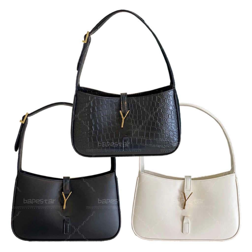 

Designer Womens hobo shoulder bag adjustable strap genuine leather Crocodile handbag half moon LE 5 A 7 tote bags LE5A7 ysls purses wallet, Black