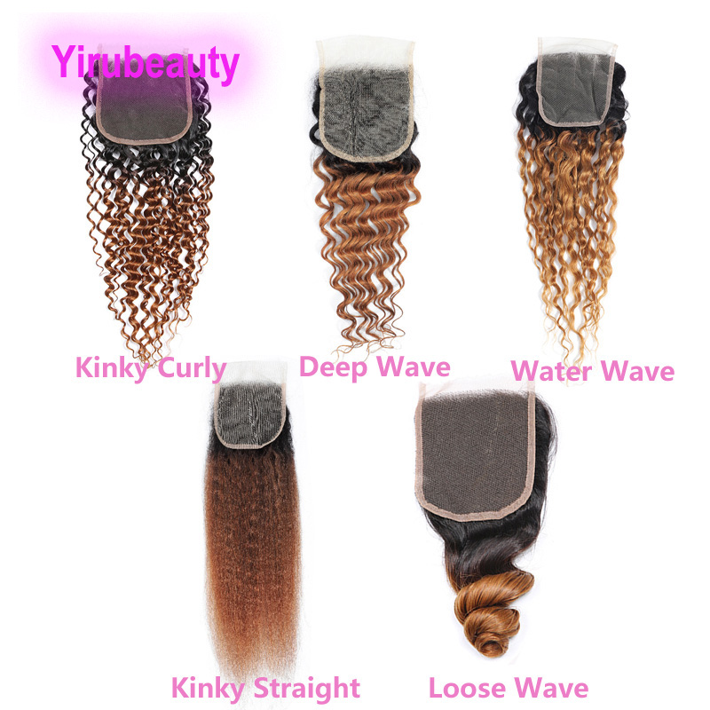 

Brazilian Human Hair 1B/30 Ombre Color Top Closures 4X4 Lace Closure Free Part Deep Wave Kinky Straight 10-22inch Two Tones Color