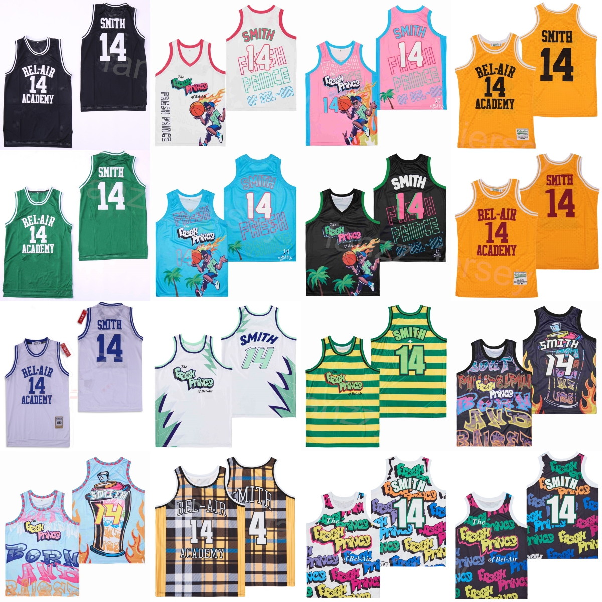 

Basketball 14 Will Smith Movie Jersey Film The Fresh Prince Jazzy Jeff OF BEL-AIR GRAFFITI ANNIVERSARY BELAIR All Stitched Uniform Pullover Vintage College Shirt, Green