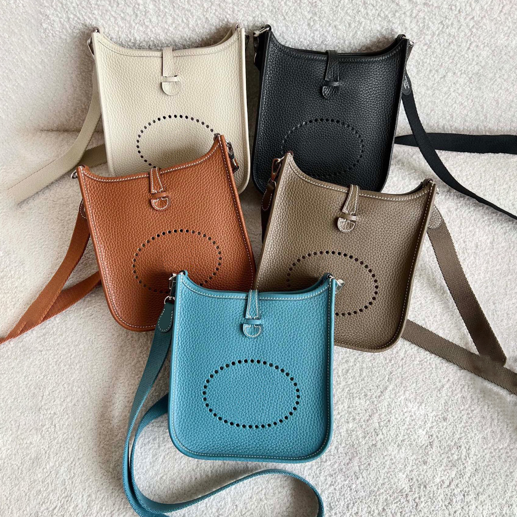 

with silk scarf Evelyn hollow out hermee bag Calfskin leather Womens Luxury mini Shoulder bag mens designer micro tote handbag cross body clutch mirror quality Bags, Blue