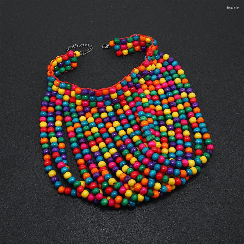 

Pendant Necklaces Bohemian Colorful Multi Layer Necklace African Bead Women Jewelry Statement Clothing Sweater Chain Travel