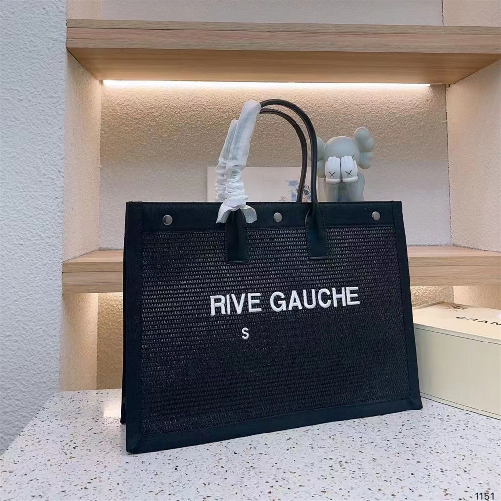 

Rive Gauche Large The Tote Bag 48cm Women Handbags Men Totes Shopping Bag Weave Large Capacity Pocket Summer Travel Beach Bags Shoulder Bags Canvas Leather wallets, #1