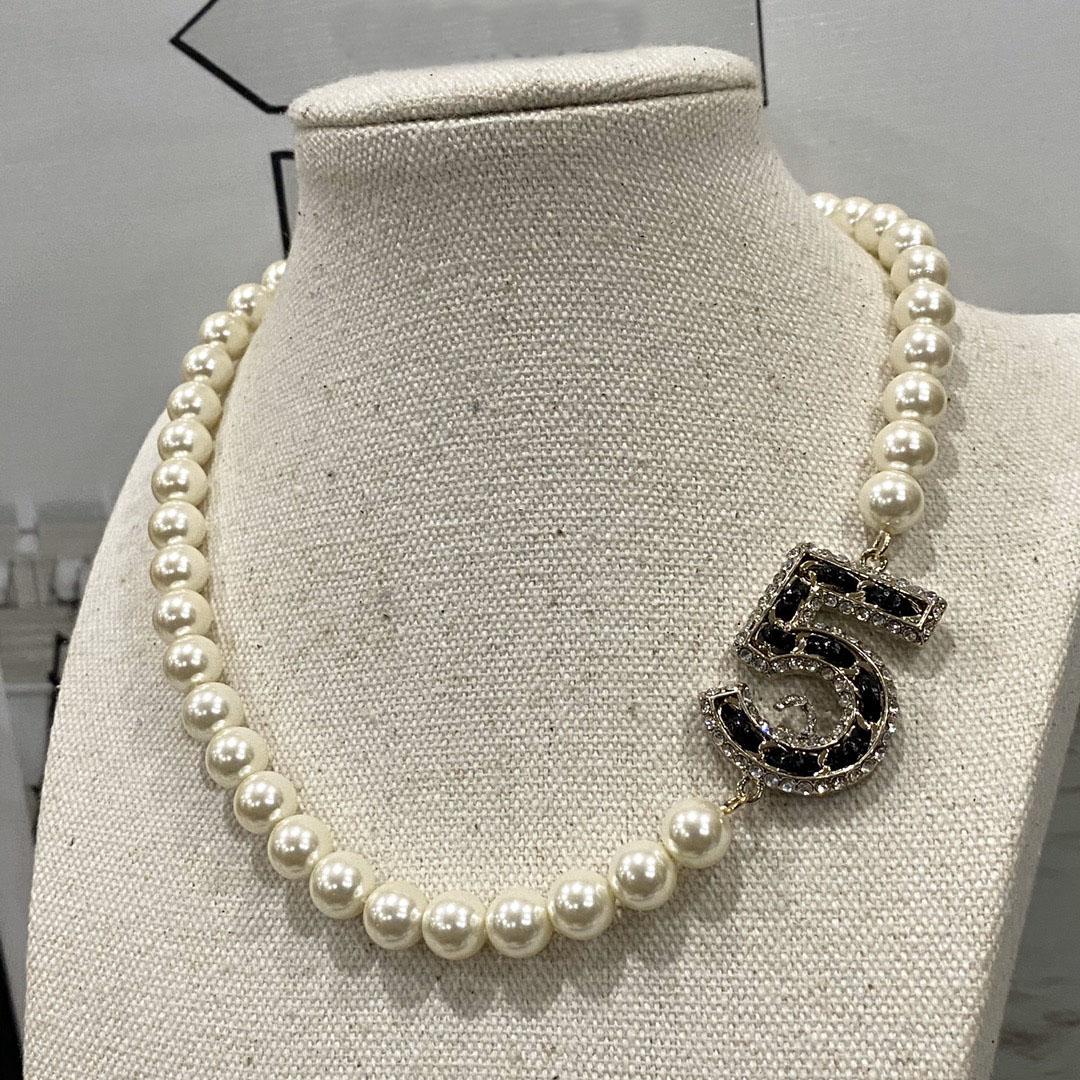 

Fashion Designer 18K Gold Plated Pendant Necklaces Luxury Brand Brass Copper Double Letter Sweater Pearl Chains Necklace Jewelry B611
