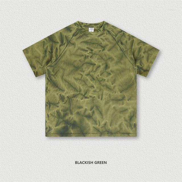 

HhMen's T Shirts Weight 2023 Heavy 365gsm Washed Waffle For Men Unisex Loose High Street Breathable Water Ripple T-Shirt HY0502 HhH ZL6H, Denim blue