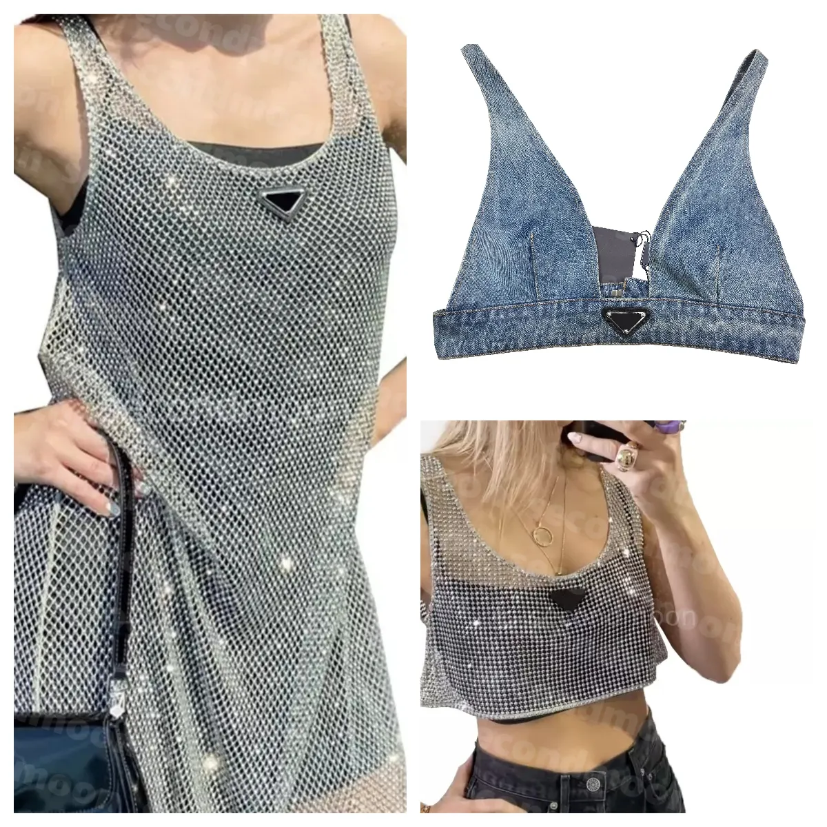 

Women Shiny Rhinestone Dress Sexy Crop Top Vest Fashion Denim Bra Tops Sleeveless Sling Vests Woman Dresses