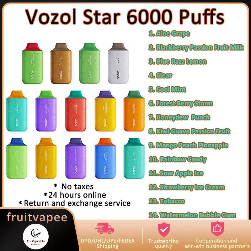 

Vozol Star 6000 Disposable E cigarettes 6000 Puffs Vape Pen 14ml Pre-filled Mesh Coil Pods 500mAh Rechargeable Battery Vaporizers vapes Factory Vape Wholesale