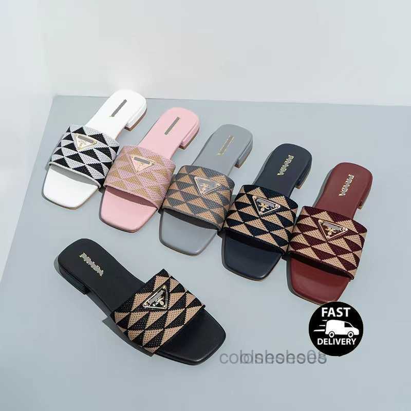 

Embroidered Fabric Slides Slippers Black Beige Multicolor Embroidery Mules Womens Home Flip Flops Casual Sandals Summer Leather Flat Slide Rubber Sole 36-42, Gray