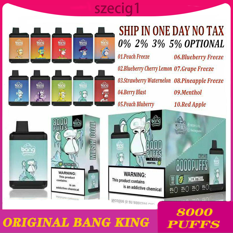 

Original Bang King Puff 8000 Disposable Rechargeable Vape Pen Device E Cigarette 650mah 15ml Cartridges pod Mesh Coil 10 Flavors with Lanyard 8K Puff
