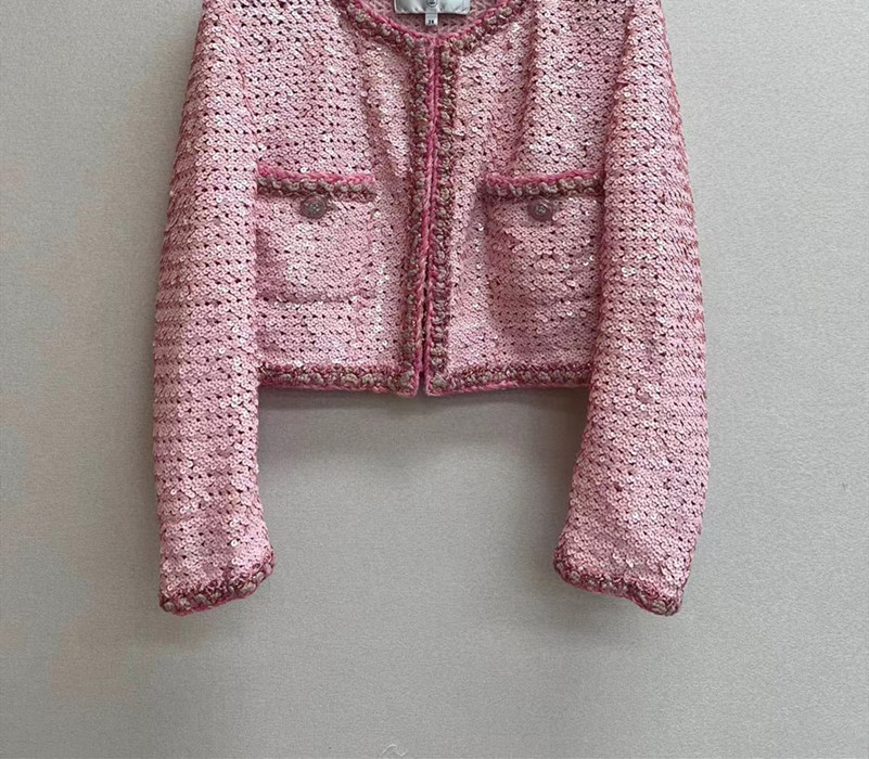 

Chan home New 2023 Women's brand jacket OOTD Fashion high-end autumn winter CCCC LOGO tweed coat Leisure Spring Sequins Coats cardigan birthday Mother's Day Gift, Pink