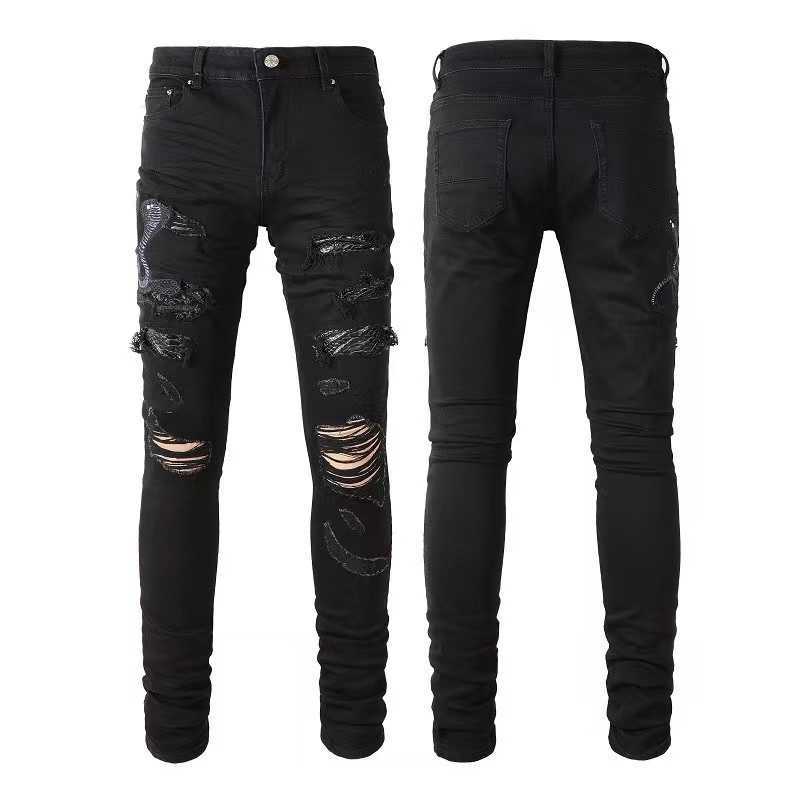 

Designer Clothing Luxury Casual Fashion Denim Pants Amiiri Cobra Skinny Jeans Distressed Ripped Skinny Jeans Motocycle Rock Straight Biker Pants for sale, Blue