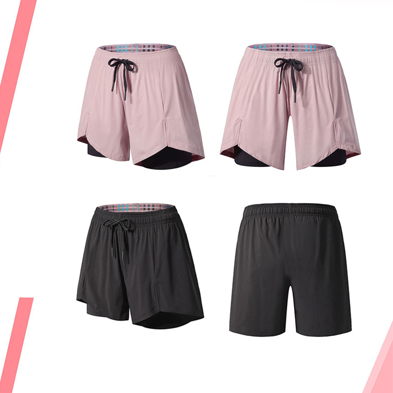 

New 2023 Solid color Yoga shorts woman Anti glare fitness fake two pieces Loose Quick Dry Gauze Get some air lulus Shorts Yoga, Green