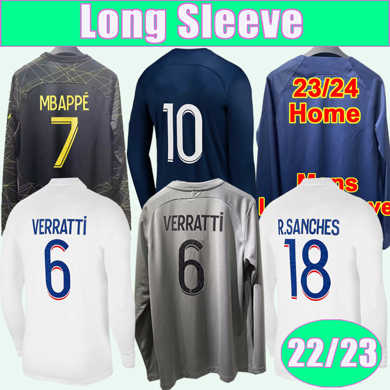 

23 24 KIMPEMBE Mens Soccer Jerseys 22 23 Saint Germain MARQUINHOS Long Sleeve VERRATTI MBAPPE N.MENDES Home Away 3rd 4th Football Shirts Adult Uniforms, Cx9552 22 23 home no patch