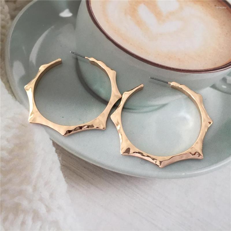 

Hoop Earrings Bohemia Gold Color Plating Hammered Irregular Shape For Women Girl Vintage Casual Classic Chunky Jewelry Decorate