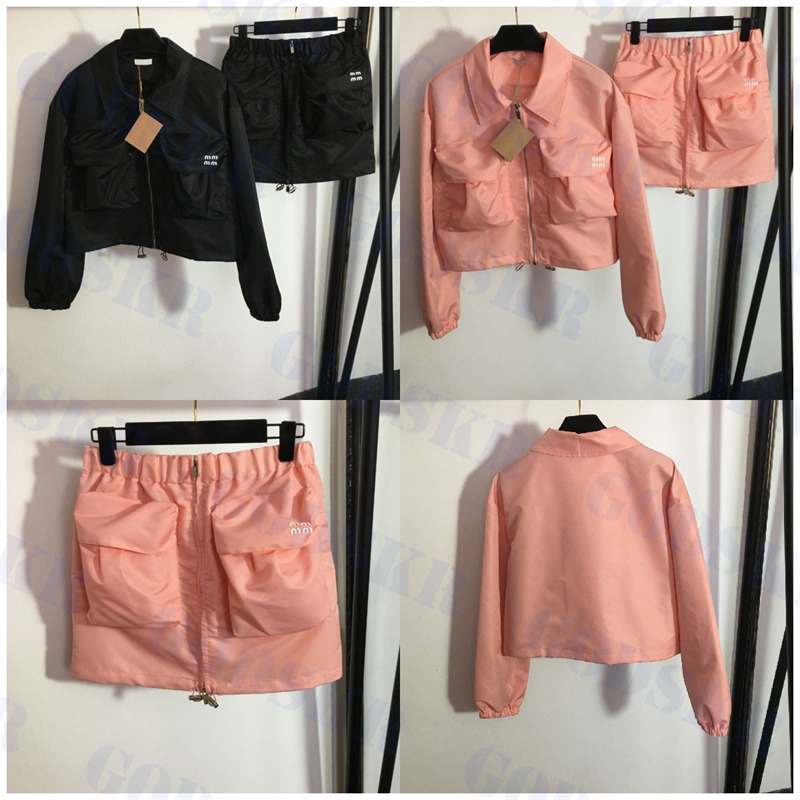 

Designer Womens Coat Half Dress Set Long Sleeve Zipper Jacket High Waist Short Skirt Two Piece, Pls contact me real pic