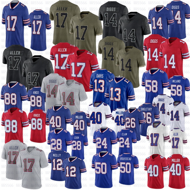

Josh Allen Buffalos Von miller Football Damar Hamlin Billes Gabriel Davis Jerseys Stefon Diggs Cook Kaiir Elam Dawson Knox Gregory Kelly Milano, Black