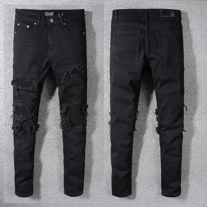 

Designer Clothing Denim Pants Amiiri 2023 New Trend Fashion Slim Fit Feet Elastic Patch Black Jeans Men's Amiiri Fashion Brand Distressed Ripped Skinny Pants for sale