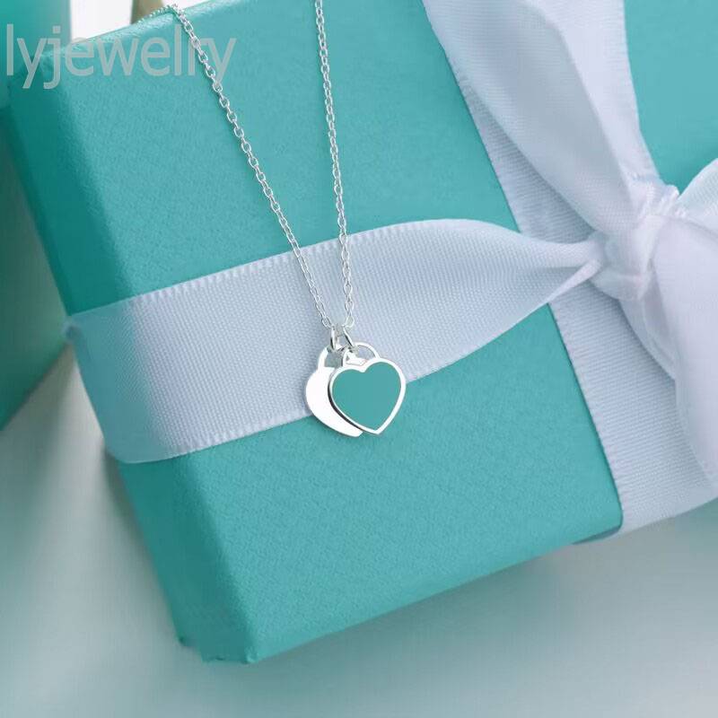 

Jewlery necklaces designer t pendant double heart necklace gift for girlfriend please return to metal plated silver gold color chains love necklace modern B23