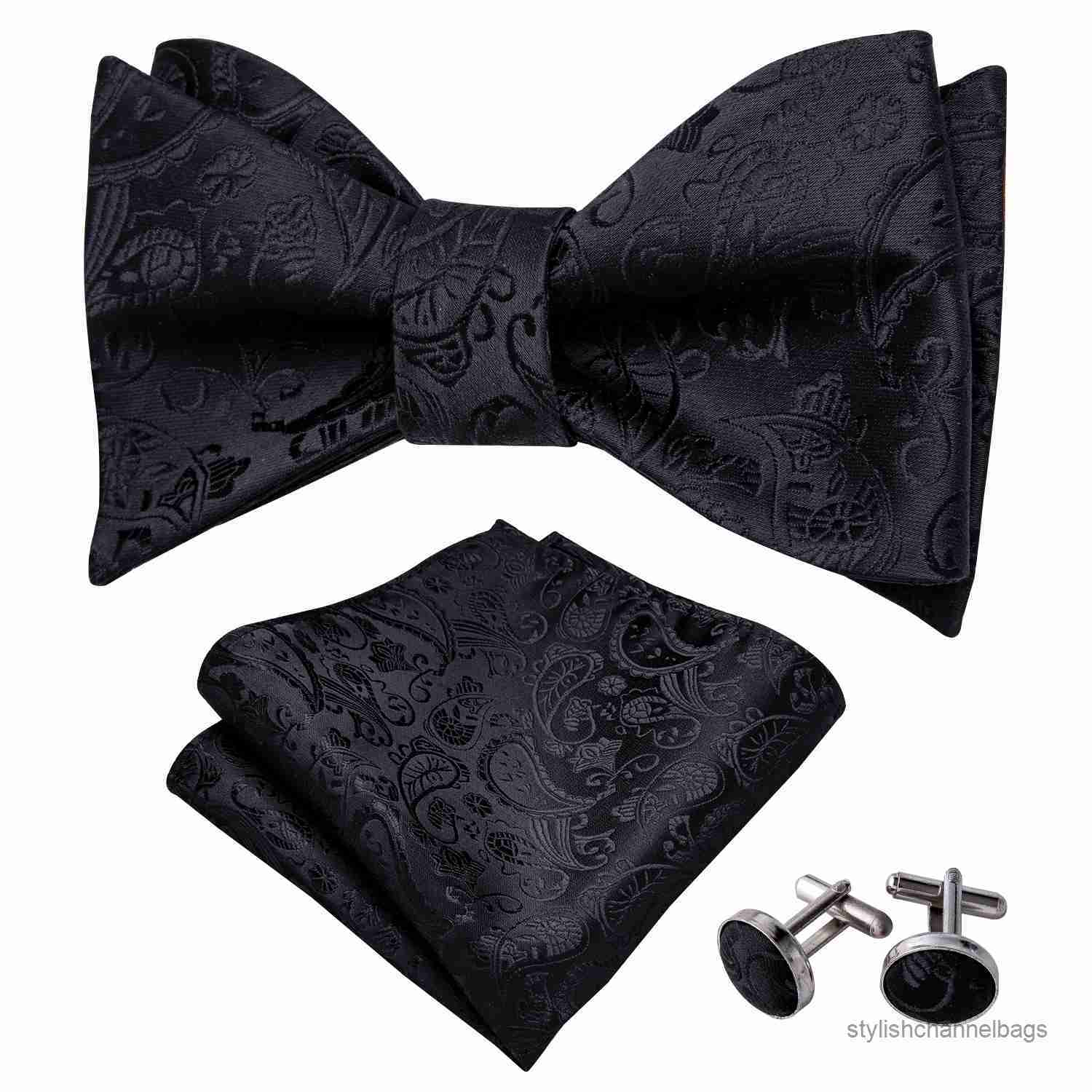 

Bow Ties Fast Shipping Bow Tie Set Luxury Floral Solid Black Woven Silk Men Self Tie Bow Tie for Wedding Drop  Shipping