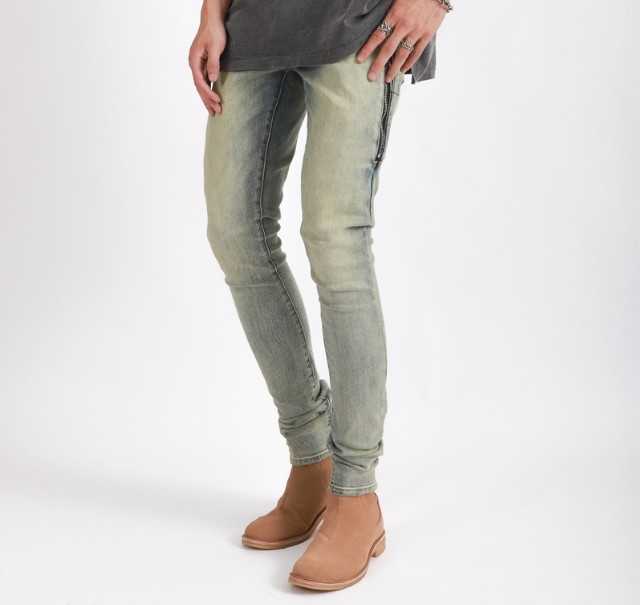 

Designer Clothing Luxury Casual Fashion Denim Pants Amiiri Wash Blue Yellow Mud Dyed Old Mx1 Damaged Zipper Splice High Street Slim Fit Small Foot Men's Jeans