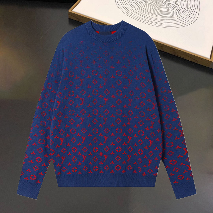 Designer Sweater Man for Woman Knit Crow Neck Womens Fashion Letter Black Long Sleeve Clothes Pullover Oversized Blue Top American size S-XL A10