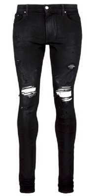 

Designer Clothing Luxury Casual Fashion Denim Pants Amiiri High Street 20ss Autumn Winter Double Knee Hole Handsome Fashion Slim Fit Men's Elastic Denim Pants, Milky white