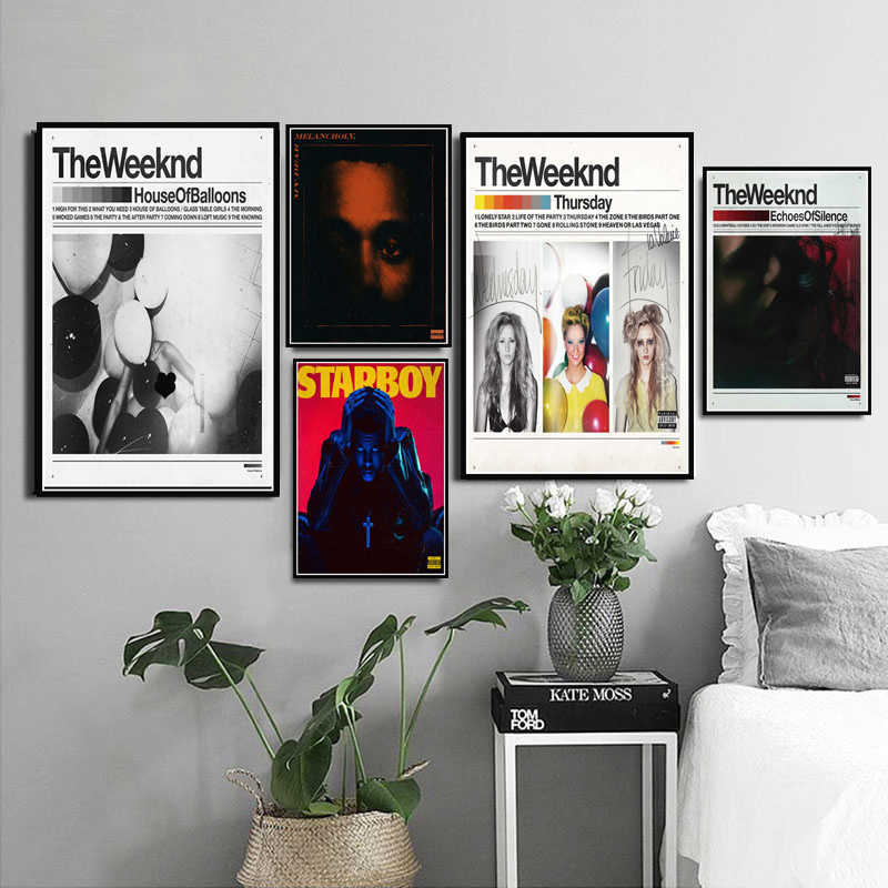 

Wallpapers The Weeknd Star Boy RB House Balloons Rap Music Album Canvas Paintings Posters and Print Wall Art Picture for living room Decor J230224, Black