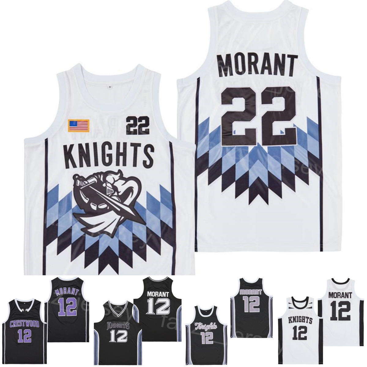 

Basketball High School Crestwood Ja Morant Jersey 12 Moive KNIGHTS ALTERNATE BLACK CRESTWOOD White Color HipHop Embroidery For Sport Fans Breathable Shirt Men