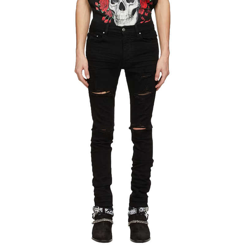 

Designer Clothing Denim Pants Amiiri Jeans Slp 23ss Black Knife Cut Holes Used Slim Fit Jeans Distressed Ripped Skinny Motocycle Biker Straight Rock Pants
