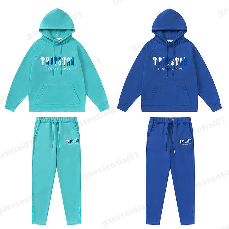 

Trapstar Blue Mens Tracksuits White Blue Towel Embroidered Padded Hoodie Sweatshirt Letter Logo Sweatpants Suits Luxury Men Tracksuit Designer Women Clothes, 9 black