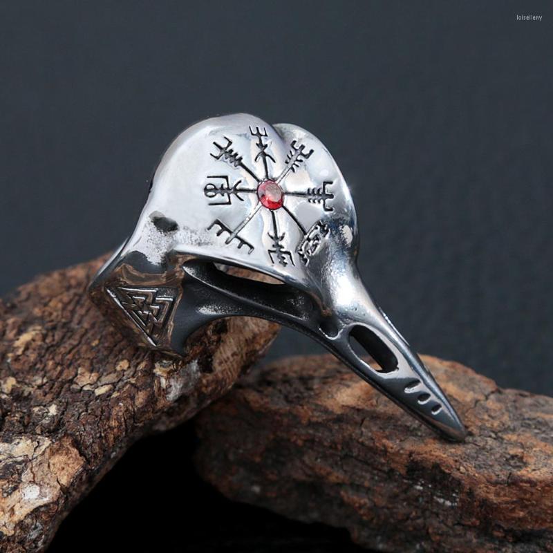 

Cluster Rings Vintage Viking Compass Crow Skull Men Women Stainless Steel Odin Raven Ring Pagan Nordic Accessories Jewelry