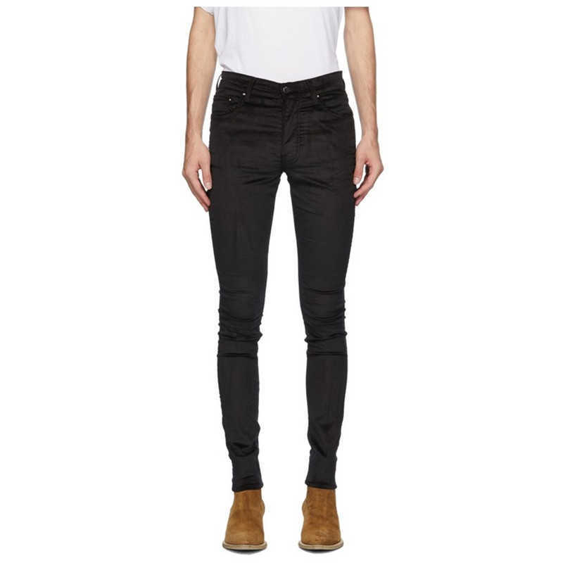 

Designer Clothing Denim Pants Amiiri Jeans 23ss Same Style Hole Coated Jeans High Street Slp Wax Brushing Distressed Ripped Skinny Motocycle Biker pants for sale, Black miscellaneous black