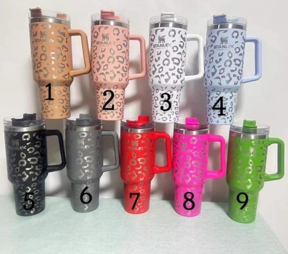 

stanley quencher 40oz tumbler cups leopard print with Logo handle lid and straw beer mugs powder coating outdoor camping vacuum insulated drinking water bottle 0424, Custom