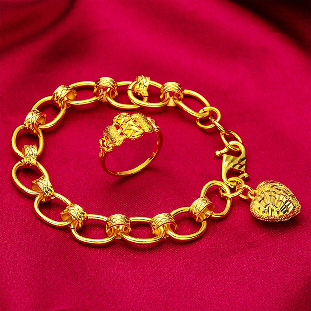 

Women Heart Bracelet Wrist Chain With Ring 18k Yellow Gold Filled Elegant Fashion Lady Jewelry Gift Present