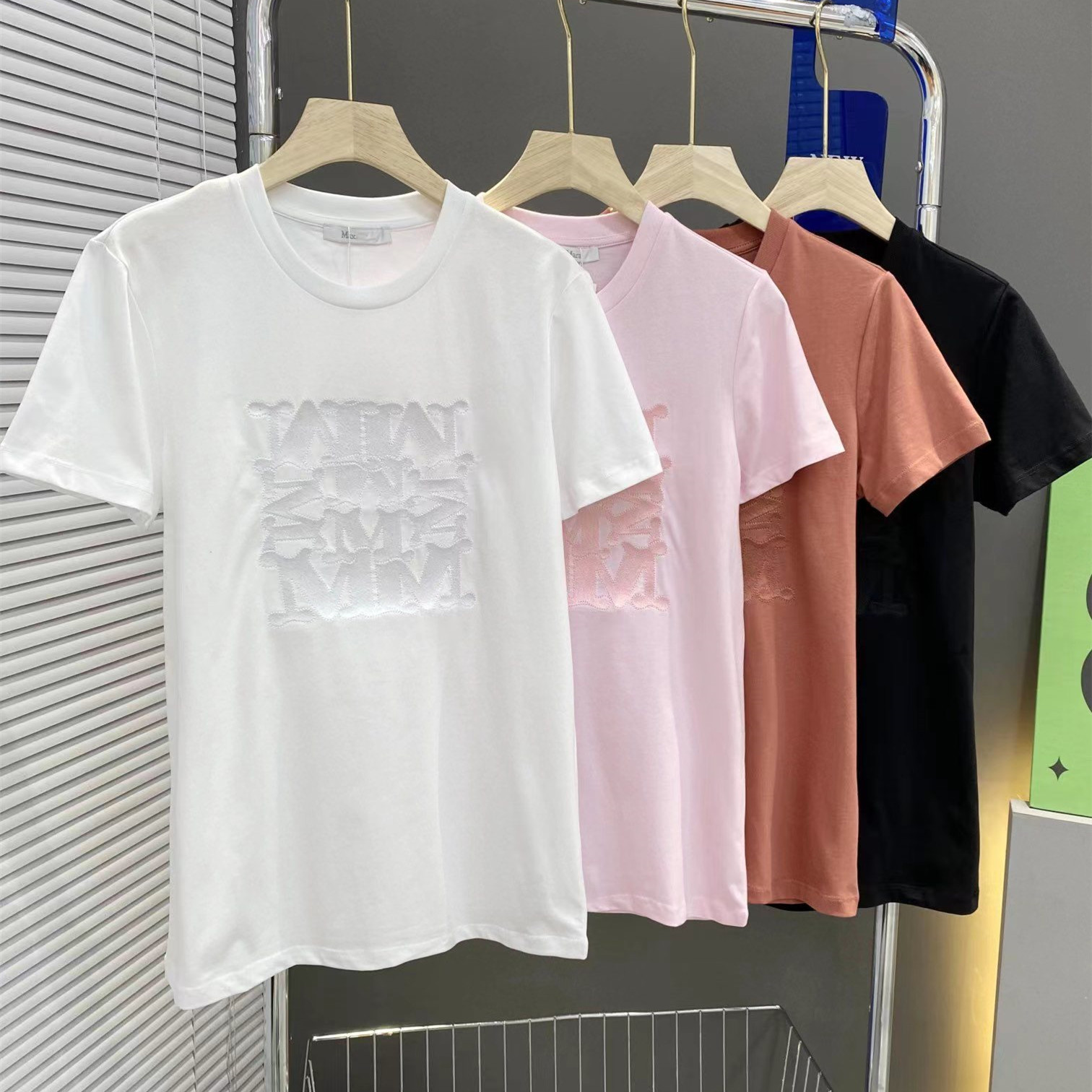 

Designer Women' T-Shirt cotton-blend Max tee top Shorts Colorful printed Crew Neck Sleeve Sports Shorts Ladies solid Elastic Femme Vintage Tshirts Tops Tee, White