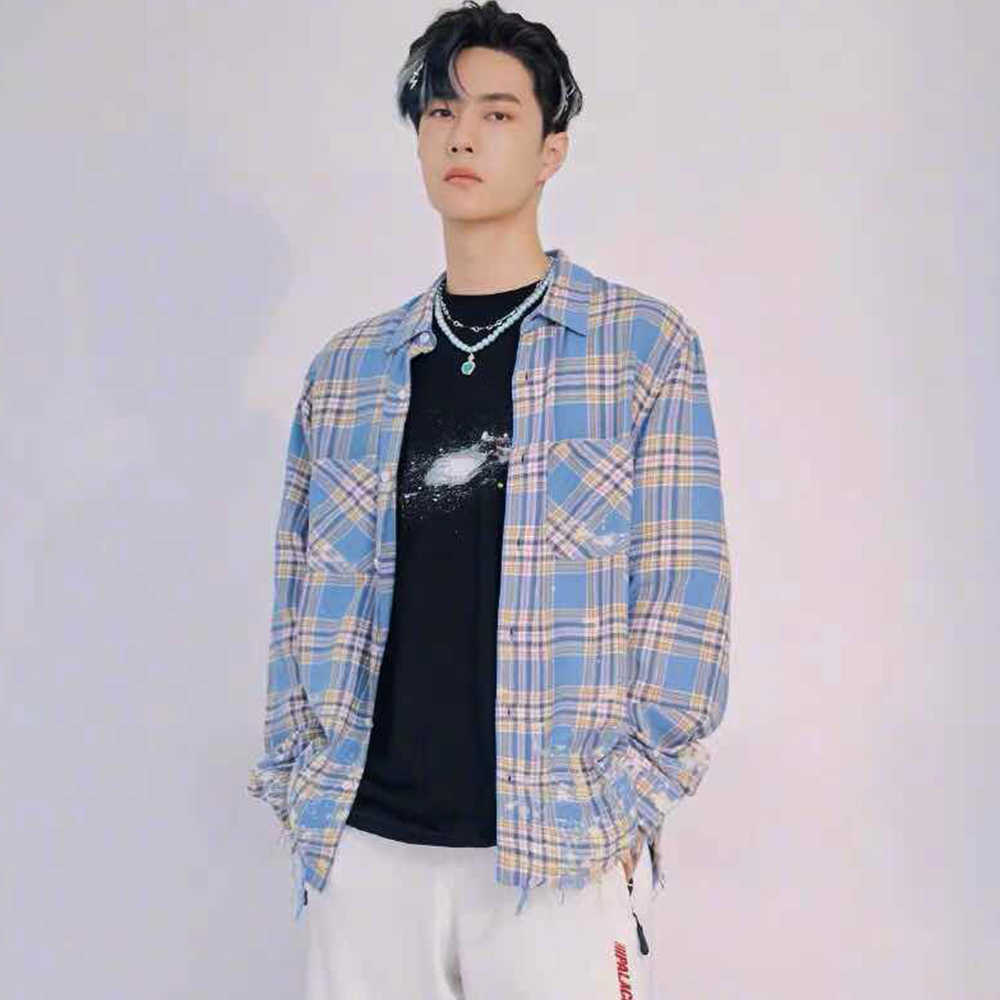 

Designer Clothing Men' Casual Shirts Amiiri Same Style Back Letter Print Damaged Bottom Speckled Plaid Long Sleeve Shirt Luxury Streetwear fashion Tops for sale, Shipping fee