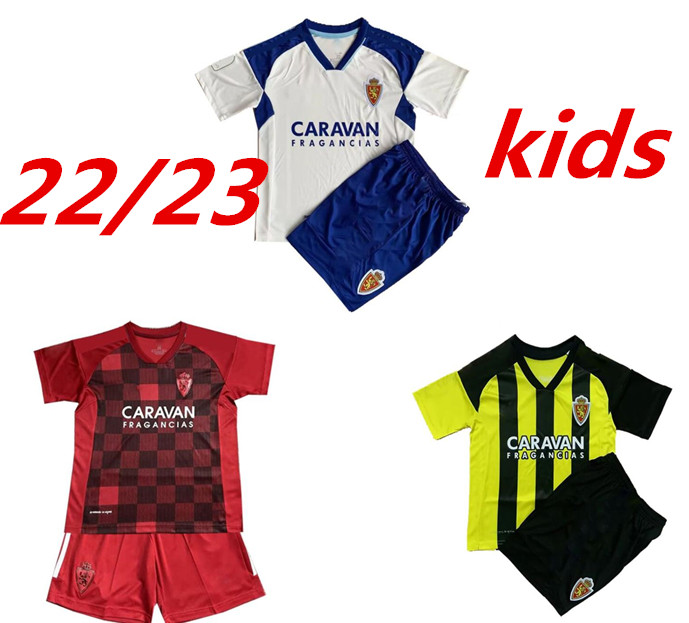 

23 Real Zaragoza NARVAEZ Kids Kit Soccer Jerseys RATON ZAPATER BERMEJO FRANCHO Home Away 3rd Children's Suit Short Sleeve Football Shirts Uniforms 999, Yellow