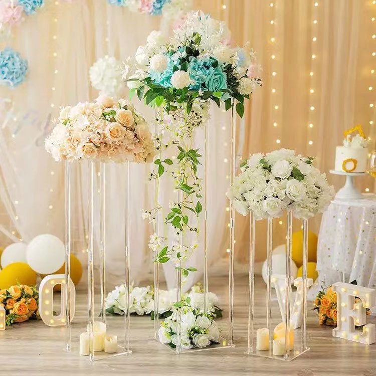 

5 set Acrylic Floor Vase Clear Flower Vase Table Centerpiece For Marriage Vintage Floral Stand Columns For Wedding Decoration