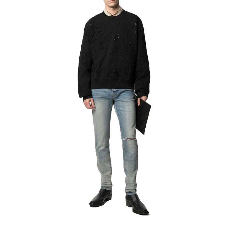 

Designer Clothing Luxury Casual Fashion Denim Pants Amiiri Old Light Blue Jeans with Holes Mens High Street Slim Fit Small Feet Long Pants Distressed Ripped Skinny Mo