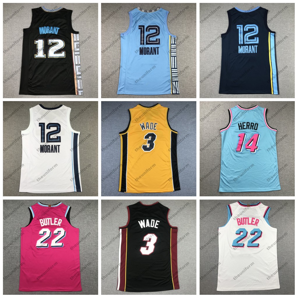 

Mens Basketball Jersey 12 Morant 3 Wade Outdoors 22 Butler 14 Herro Sports jersey, Color 1