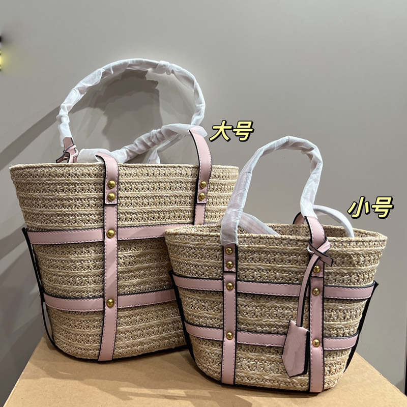 

Raffia Straw Woven Bag Designer Beach Bags Lady Totes Genuine Leather Patchwork Basket Bags Women Handbag Large Capacity Shopping Purse Fashion Letter Key Holder