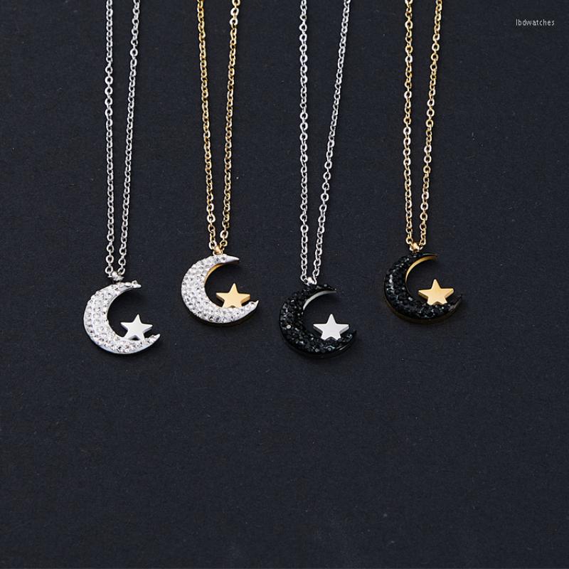 

Pendant Necklaces 1pcs Stainless Steel Non Fading Fashion Star Necklace For Women Moon Studded With Zircon Couple Pendants Gift Jewelry