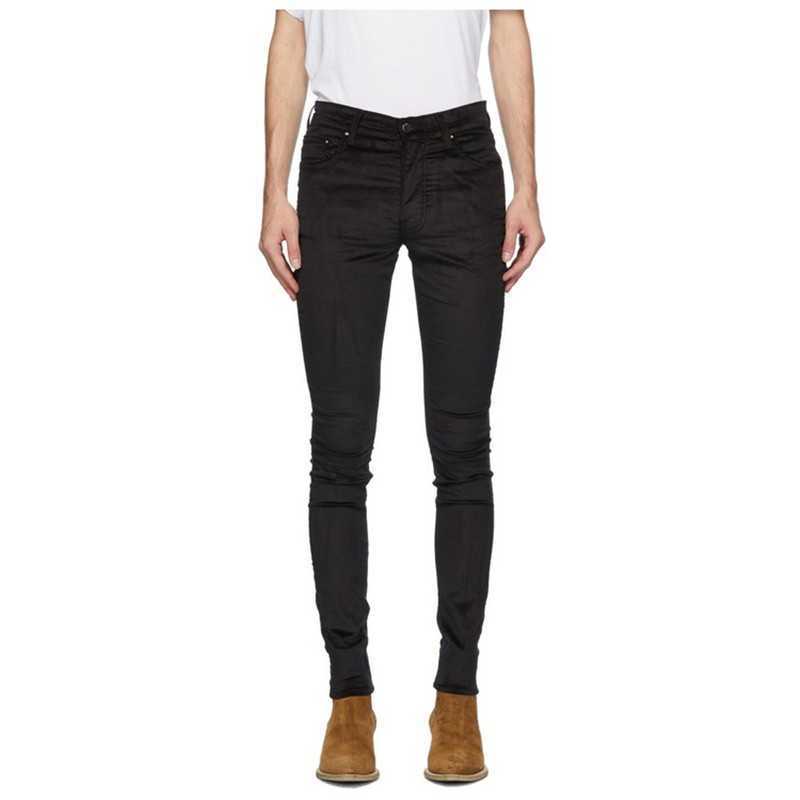 

Designer Clothing Luxury Casual Fashion Denim Pants Amiiri New Broken Hole Brushed Wax Coating Slim Fit High Street Pants Slp Old Jeans Men's Pants, Black