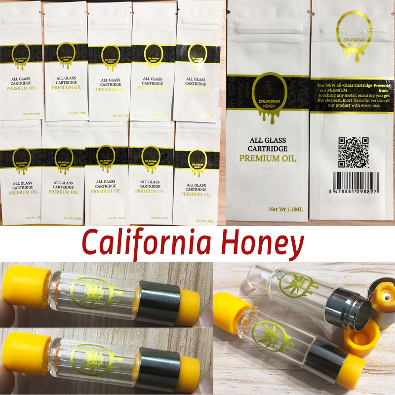 

Large Stock California Honey Empty Vape Cartridges Atomizer Kits 510 Thread D8 D9 D10 Ceramic Coil Full Glass Carts With Packaging Bag