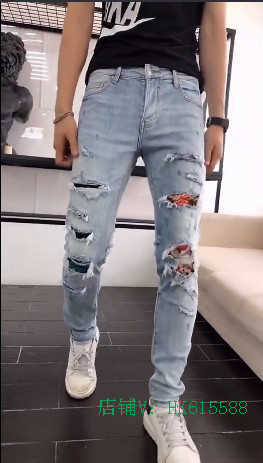 

Designer Clothing Luxury Casual Fashion Denim Pants Amiiri High Street Trendy Brand Distressed Patchwork Fabric with Ecofriendly Craftsmanship Popular Slim Fitt, Light blue