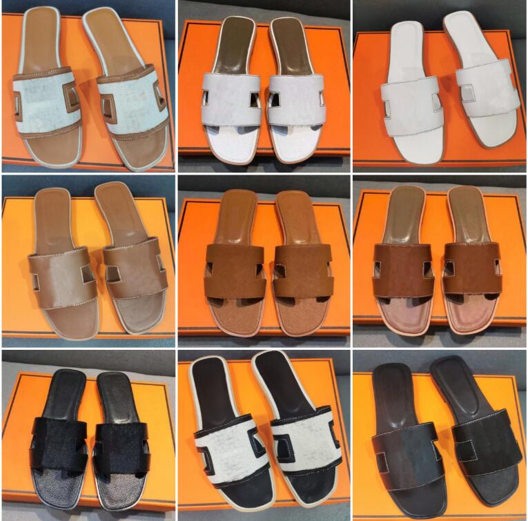 Oran Luxury Designer Leather Women's Sandals Summer Flat Shoes Fashion Beach Women's Slippers Letter Slippers 35-42 