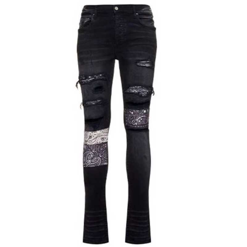 

Designer Clothing Luxury Casual Fashion Denim Pants Amiiri Fashion Brand 22ss High Street Parchment Cashew Blossom Used Washed Broken Hole Small Foot Slp Denim Pant, Black