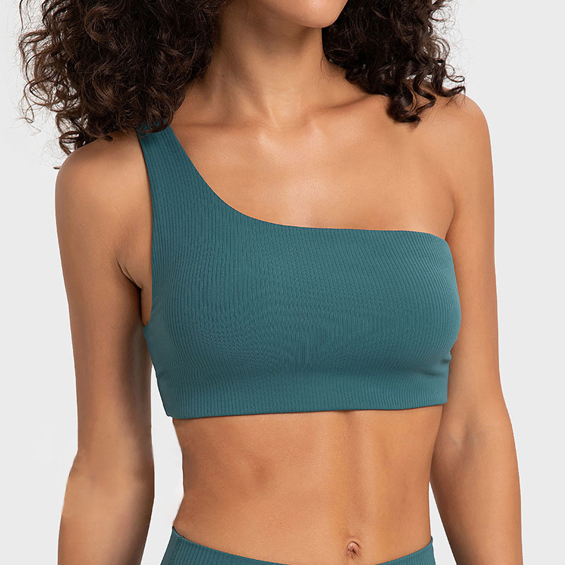 

lulu Bra Women Yoga Tops Asymmetrical One-Strap Bra Sexy Rib Brassiere Removable Cups Sports Bras Fashion Lingerie Woman, Light purple and white