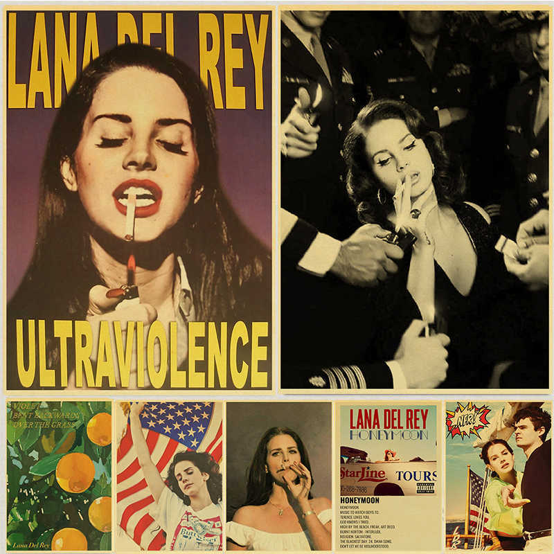 

Wallpapers Vintage Lana Del Rey Posters Born To Die Violet Bent Backwards Over the Grass Paradise Singer Wall Sticker Room Bar Art Decor J230224, Black